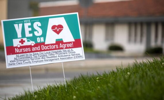 yard sign showing a message to vote Yes on Measure A